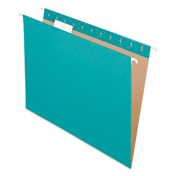 PFX81616 Pendaflex® Recycled Hanging Folders, Letter Size, Aqua, 1/5 Cut, 25/BX