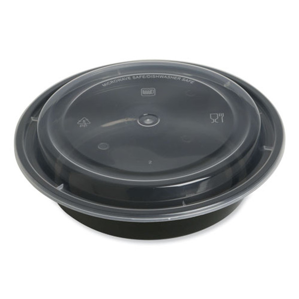 Food Container With Lid, 24 Oz, 7.28 X 7.28 X 1.96, Black/clear, Plastic, 150/carton