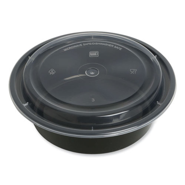 Food Container With Lid, 32 Oz, 7.28 X 7.28 X 2.55, Black/clear, Plastic, 150/carton