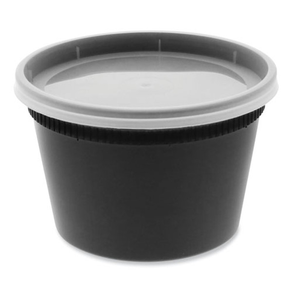 Newspring Delitainer Microwavable Container, 16 Oz, 4.55 X 4.55 X 3.1, Black/clear, Plastic, 240/carton