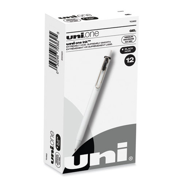 Unione Gel Pen, Retractable, Medium 0.7 Mm, Black Ink, White/black Barrel, Dozen
