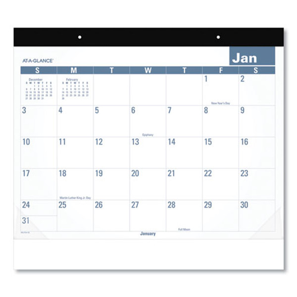 Easy-to-read Monthly Desk Pad, 22 X 17, White/blue Sheets, Black Binding, Clear Corners, 12-month (jan To Dec): 2025