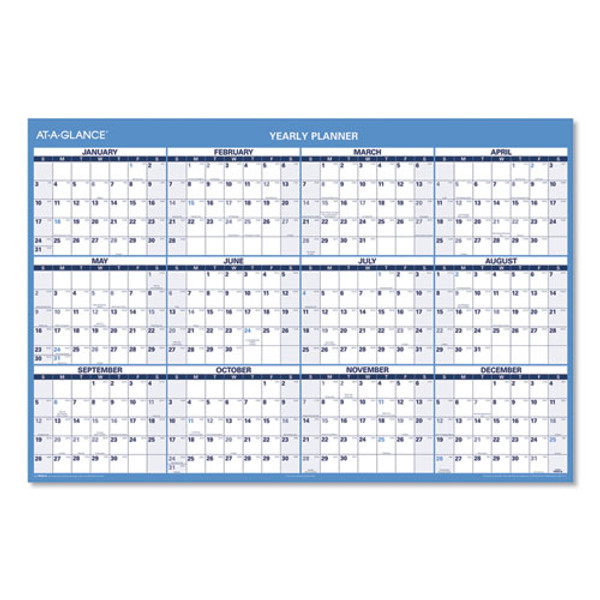 Horizontal Reversible/erasable Wall Planner, 48 X 32, White/blue Sheets, 12-month (jan To Dec): 2024