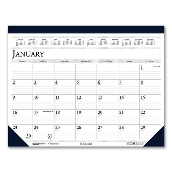 Recycled Two-color Perforated Monthly Desk Pad Calendar, 22 X 17, Blue Binding/corners, 12-month (jan-dec): 2024