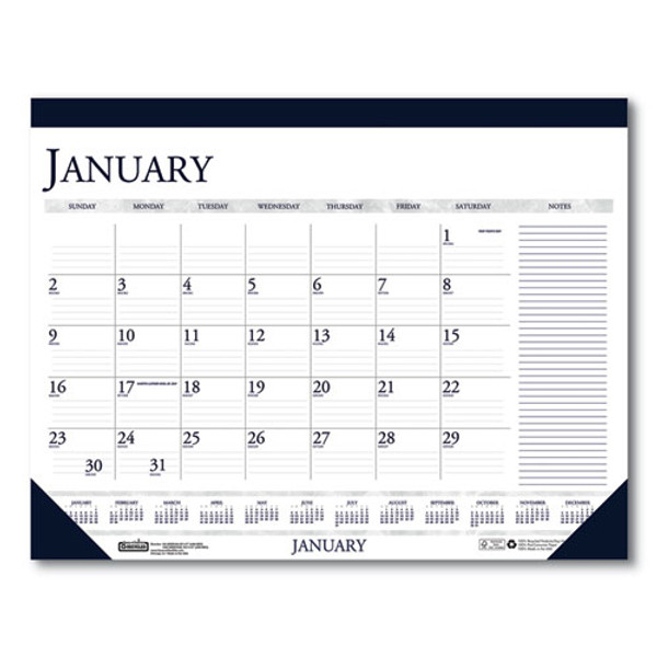 Recycled Two-color Monthly Desk Pad Calendar With Notes Section, 22 X 17, Blue Binding/corners, 12-month (jan-dec): 2024