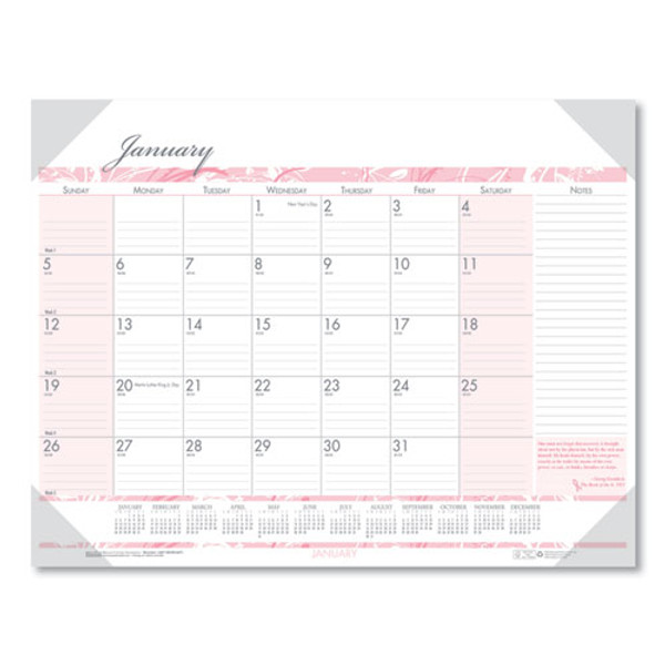 Recycled Monthly Desk Pad Calendar, Breast Cancer Awareness Artwork, 18.5 X 13, Black Binding/corners,12-month(jan-dec): 2024