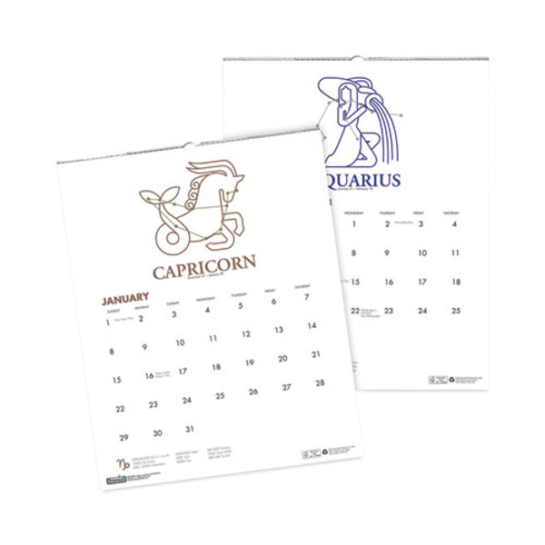 Recycled Zodiac Wall Calendar, Zodiac Artwork, 14 X 11, White/multicolor Sheets, 12-month (jan To Dec): 2024