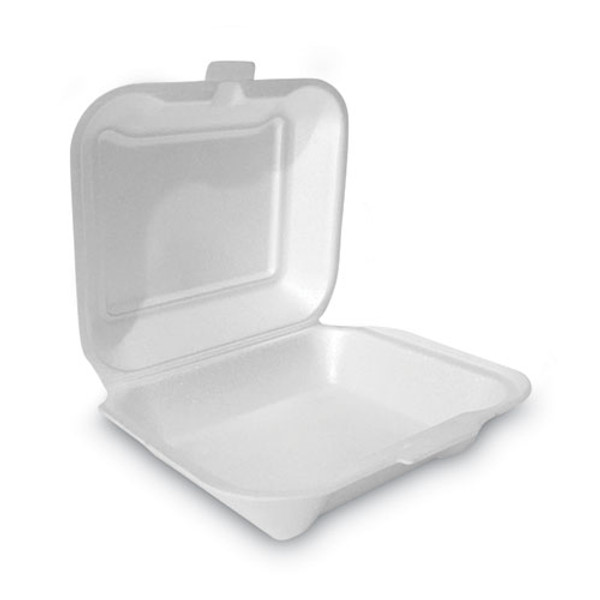 Foam Hinged Lid Container, Secure One Tab Latch, Poly Bag, 7.81 X 8.75 X 3.38, White, 100/sleeve, 2 Sleeves/bag, 1 Bag/pack