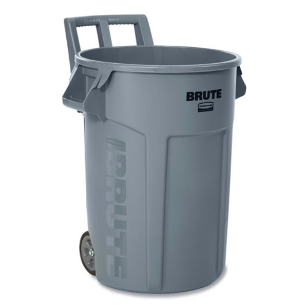 Vented Wheeled Brute Container, 32 Gal, Plastic, Gray