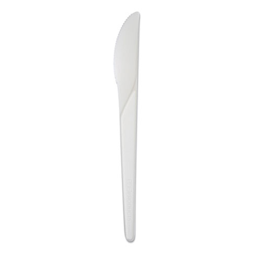 Plantware Compostable Cutlery, Knife, Plastic, White, 1,000/carton