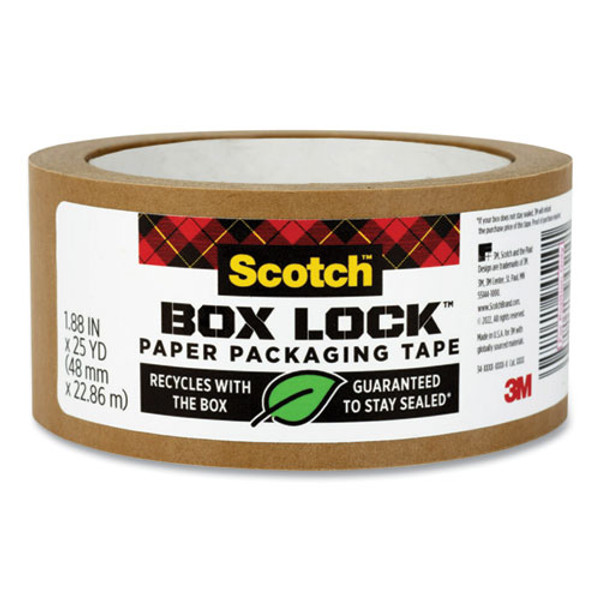 Box Lock Paper Packaging Tape, 3" Core, 1.88" X 25 Yds, Brown