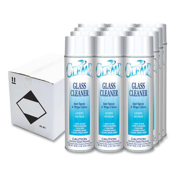 Gleme Glass Cleaner, Fresh Scent, 19 Oz Aerosol Spray, Dozen