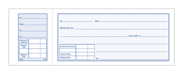 ABF9641ABF Money Receipt Book, 1-Part with tear-off stub, 2-3/4" x 7-15/16", 50/BK