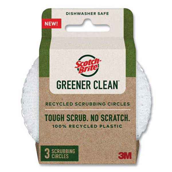 Greener Clean Recycled Scrubbing Circle, 3.5" Diameter, 0.7" Thick, White, 3/pack