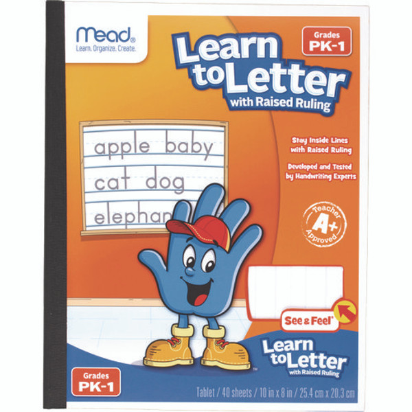 Learn To Letter Writing Tablet With Raised Ruling, Primary Rule, Orange Cover, (40) 10 X 8 Sheets