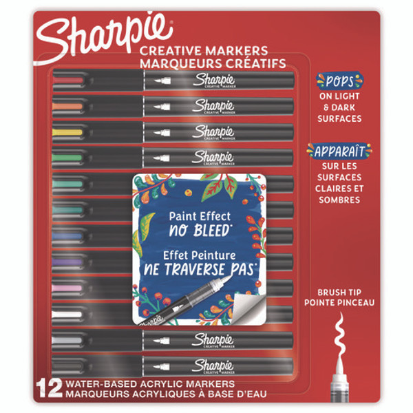 Creative Markers, Fine Brush Tip, Assorted Colors, 12/pack