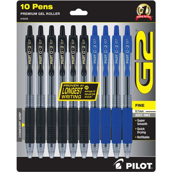 G2 Premium Gel Pen, Retractable, Fine 0.7 Mm, Assorted Ink/barrel Colors, 10/pack