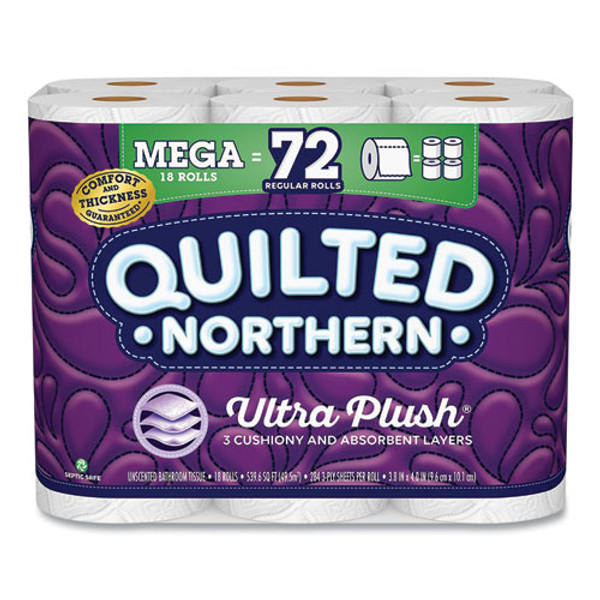 Ultra Plush Bathroom Tissue, Mega Rolls, Septic Safe, 3-ply, White, 284 Sheets/roll, 18 Rolls/carton