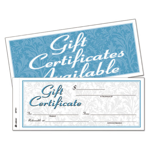 ABFGFTC1 Gift Certificate, 2-Part Carbonless, 25 Numbered Certificates per Book, Store Sign