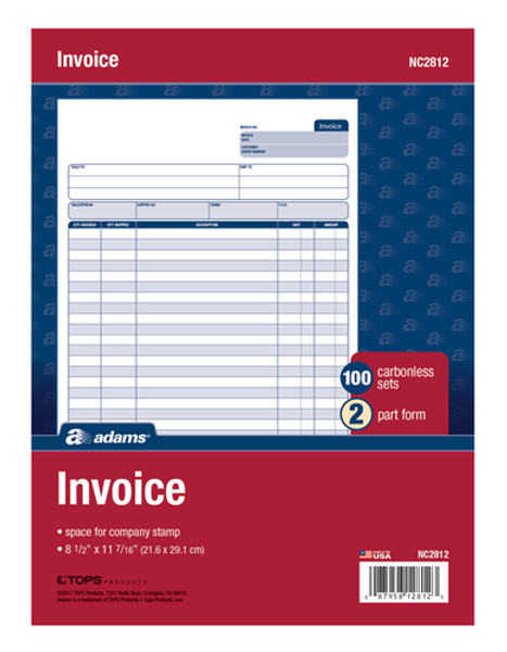 ABFNC2812 Invoice Unit Set, 2-Part, Carbonless, 100/PK