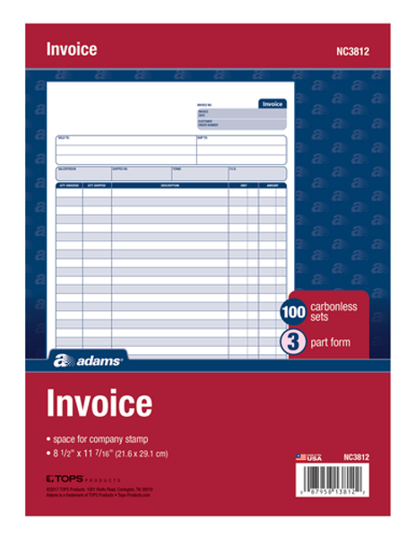 ABFNC3812 Invoice Unit Set, 3-Part, Carbonless, 100/PK
