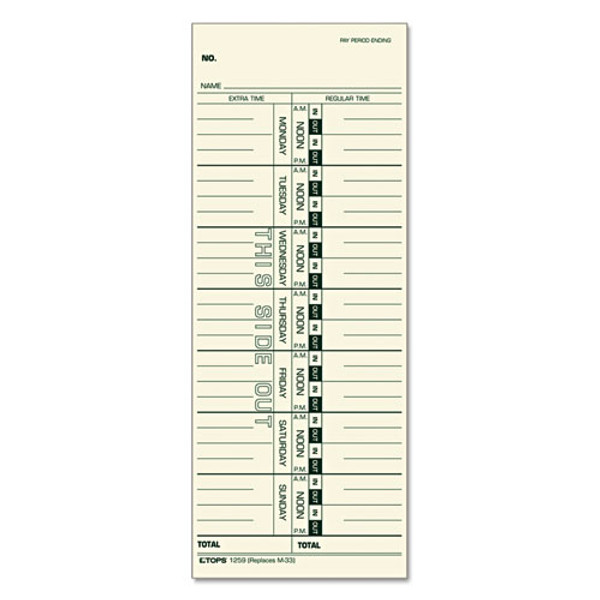 TOP12593 Time Card, Weekly, Manila, #M-33, Green Ink Front, 100 CD/PK