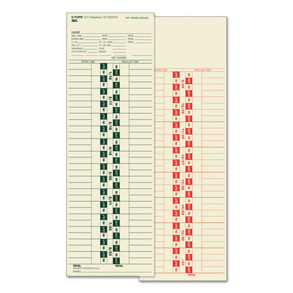 TOP1277 Time Card, semi-monthly, manila, green ink front, red back, 500 CD/BX