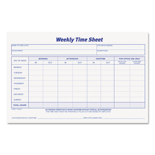 TOP30071 Time Sheet, Weekly, White, 100 SH/PD, 2 PD/PK