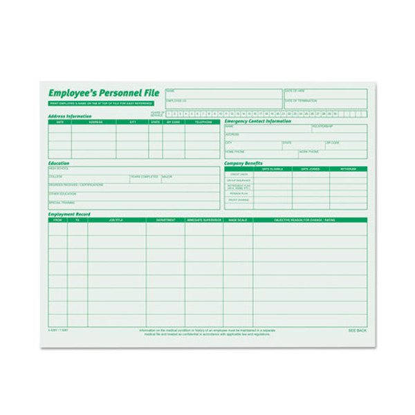 TOP3287 Employee's Record File Straight Cut, index, Green Ink, 2-sided, 20 EA/PK