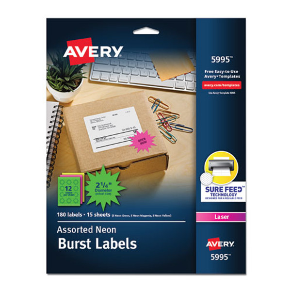 High-visibility Id Labels, Laser Printers, 2.25" Dia, Assorted, 12/sheet, 15 Sheets/pack