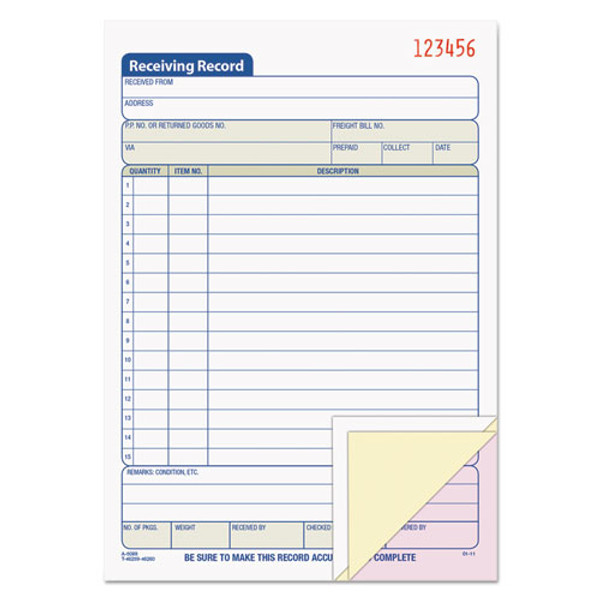 TOP46260 Receiving Record Book, 3-Part, Carbonless, 50 ST/BK