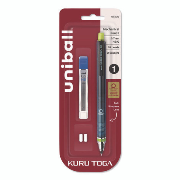 Kurutoga Mechanical Pencil With Tube Of Diamond Lead, 0.7 Mm, Hb (#2), Black Lead, Black/green Barrel