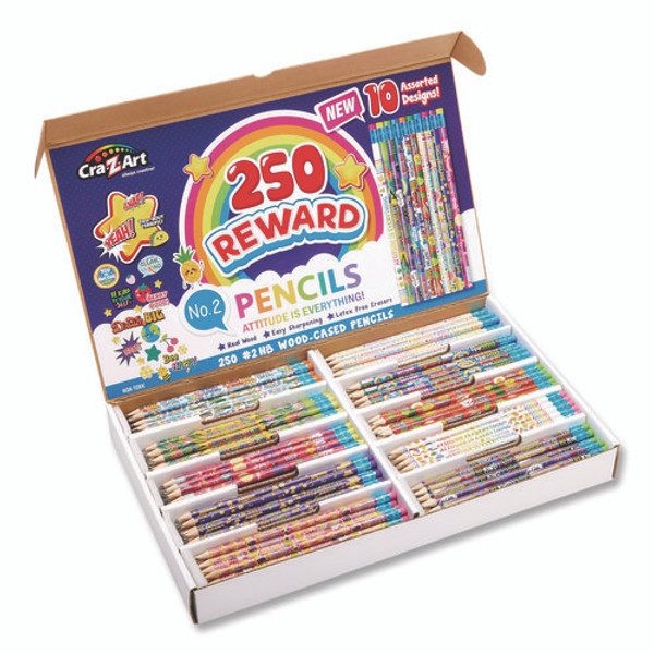 Pencils Motivational Classpack, #2 Black Lead, Assorted Barrels, 10 Designs, 250 Pencils/set