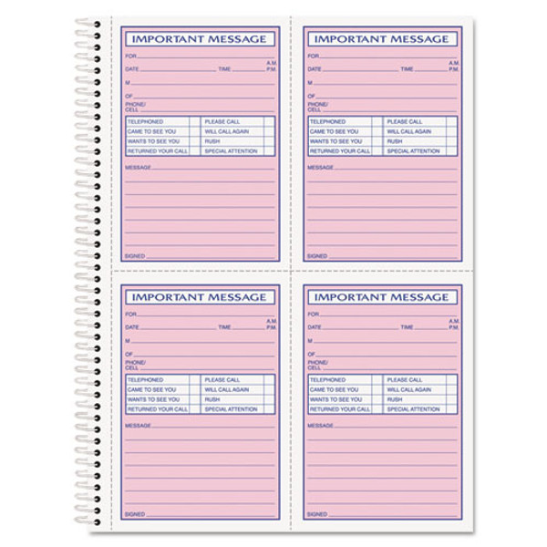 TOP4005 Phone Message Book, 2-Part, Carbonless, 4/PG, 200 ST/BK