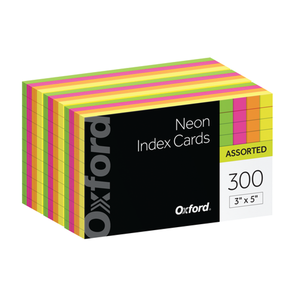 OXF81300ee Oxford® Neon Index Cards, 3" x 5", Ruled, Assorted Colors, 300 Per Pack