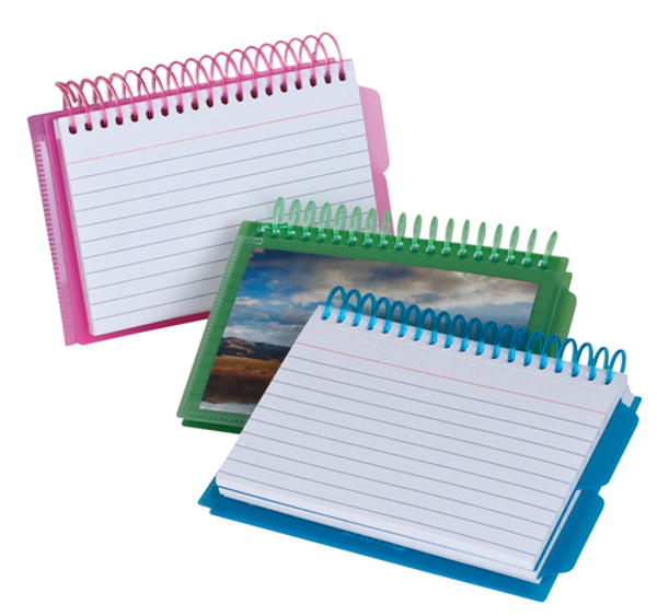 OXF73138 Spiral Index Cards with Poly Covers, 3" x 5", Assorted