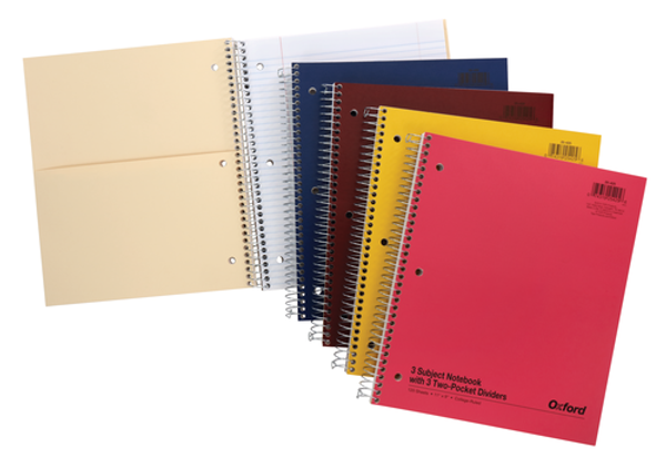 TOP25425 Oxford® 3-Subject Notebook, 9" x 11", College Rule, 120 Sheets, 3 Extra-Wide Dividers