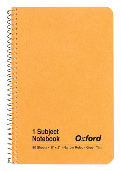 TOP25401R Oxford® 1-Subject Kraft Notebook, 5" x 8", Narrow Rule, Kraft Cover, Green Tint Paper, 80 Sheets