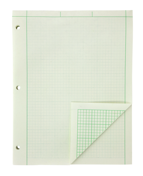 TOP42142 Ampad® Engineering Computation Pad, 8-1/2" x 11", Glue Top, Margin/Cross-Section Rule (5 x 5), Green Tint Paper, 3-Hole Punched, 100 Sheets