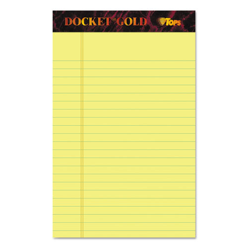 TOP63900 TOPS™ Docket Gold™ Writing Pads, 5" x 8", Jr. Legal Rule, Canary Paper, 50 Sheets, 12 Pack