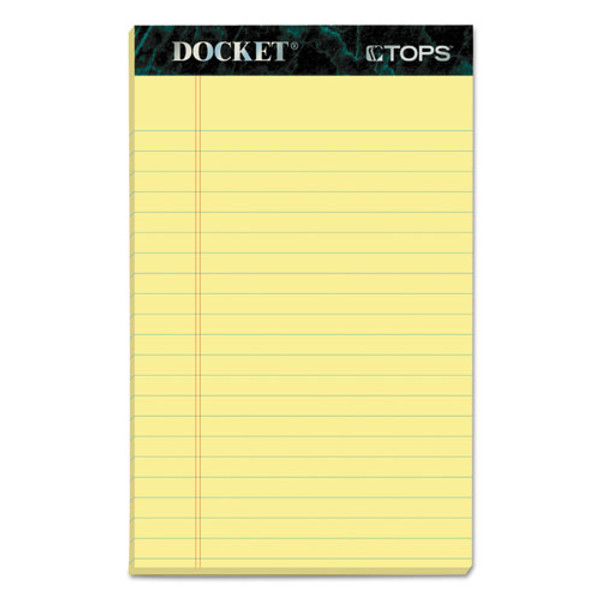 TOP63350 TOPS™ Docket™ Writing Pads, 5" x 8", Jr. Legal Rule, Canary Paper, 50 Sheets, 12 Pack