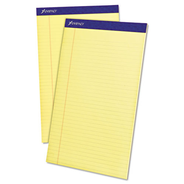 TOP20230 Ampad® Writing Pads, 8-1/2" x 14", Legal Rule, Canary Paper, 50 Sheets, 12 Pack