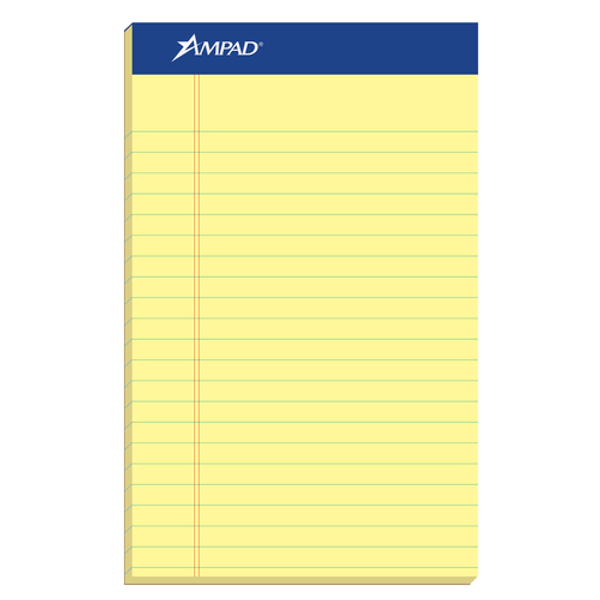 TOP20252DPA Ampad® Writing Pads, 5" x 8", Jr. Legal Rule, Canary Paper, 50 Sheets, 24 Pack