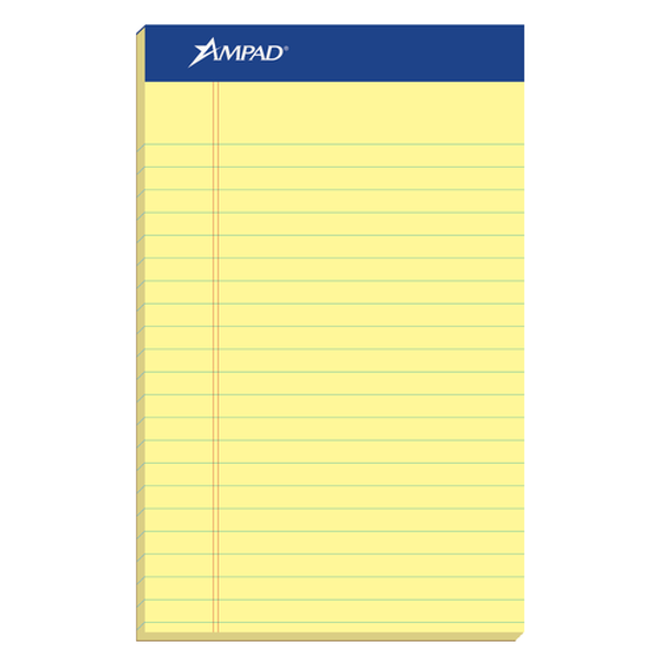 TOP20264 Ampad® Writing Pads, 5" x 8", Jr. Legal Rule, Canary Paper, 50 Sheets, 12 Pack