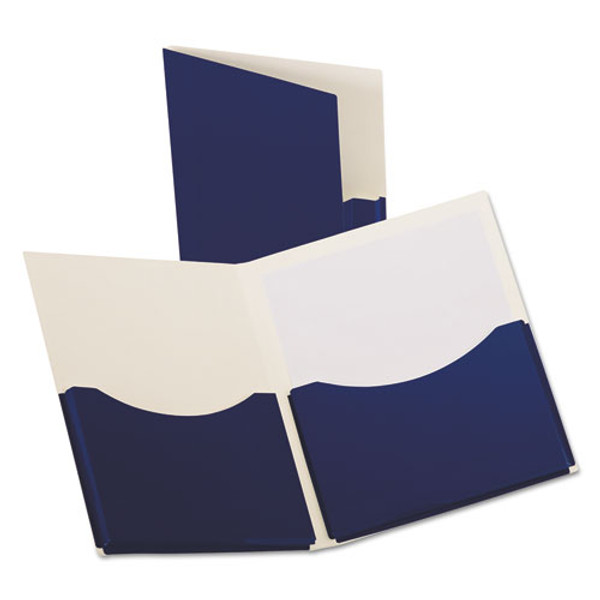OXF54443 Oxford® Double Stuff® Laminated Twin Pocket Folder, Letter Size, Navy