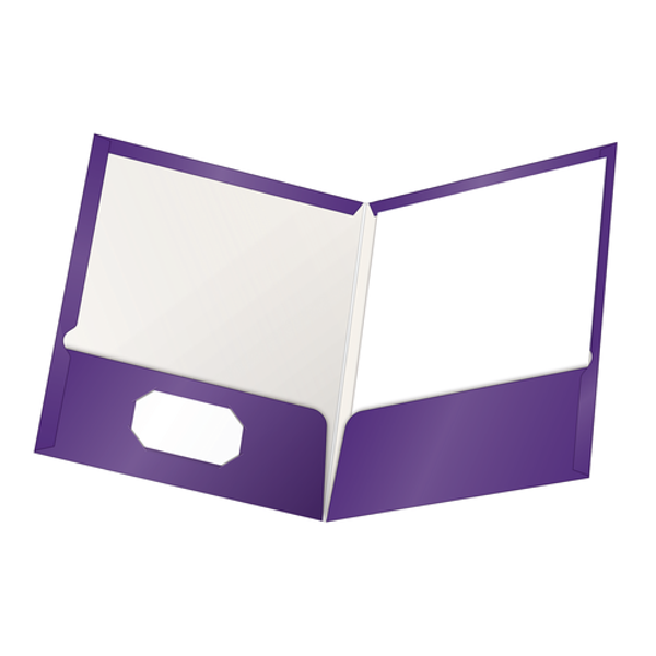 OXF51726EE Oxford® ShowFolio Laminated Twin Pocket Folders, Letter Size, Purple, 25 per box