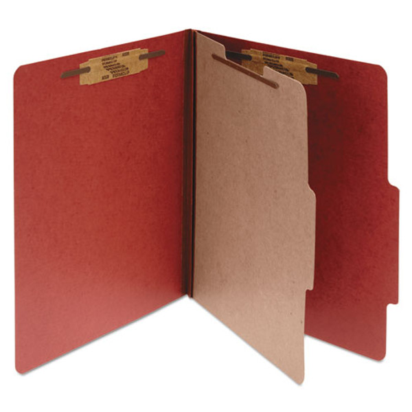 Pressboard Classification Folders, 2" Expansion, 1 Divider, 4 Fasteners, Legal Size, Earth Red Exterior, 10/box