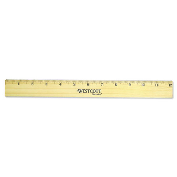 Flat Wood Ruler With Two Double Brass Edges, Standard/metric, 12", Clear Lacquer Finish