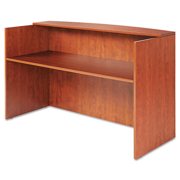 Alera Valencia Series Reception Desk With Transaction Counter, 71" X 35.5" X 29.5" To 42.5", Medium Cherry