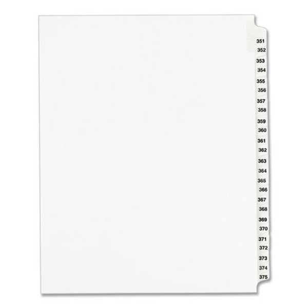 Preprinted Legal Exhibit Side Tab Index Dividers, Avery Style, 25-tab, 351 To 375, 11 X 8.5, White, 1 Set, (1344)